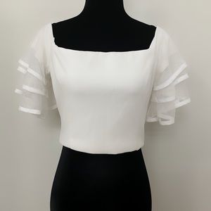 ✨Ruffle laces sleeve wide open neck crop, back zip